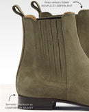 Chelsea Boots Louise - Daim Vert Olive - Semelle Cuir - Femme