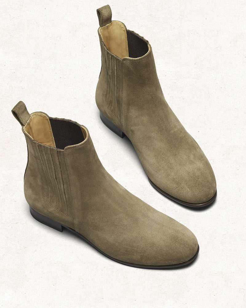 Chelsea Boots Louise - Daim Vert Olive - Semelle Cuir - Femme