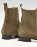 Chelsea Boots Louise - Daim Vert Olive - Semelle Cuir - Femme