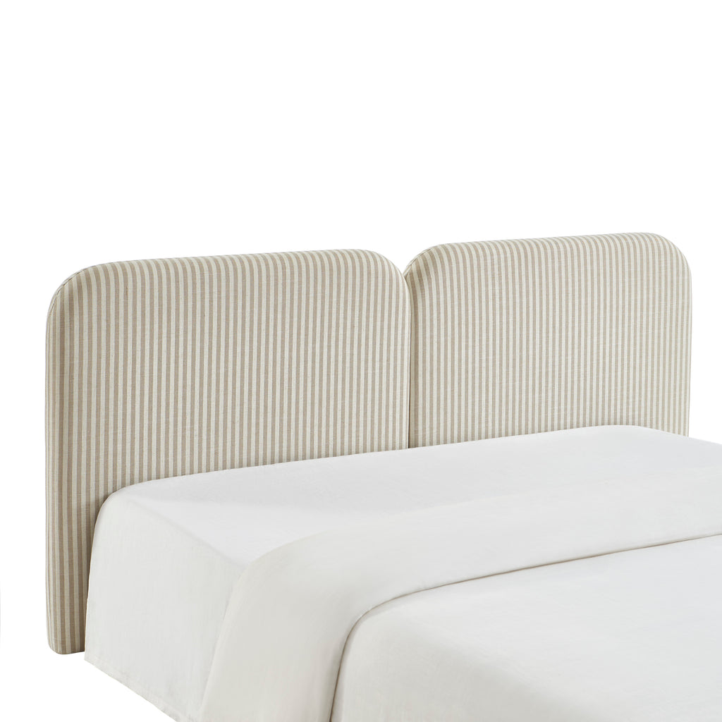 Louison - Cabecero De Cama - Tela De Lino A Rayas - Blanco Y Beige
