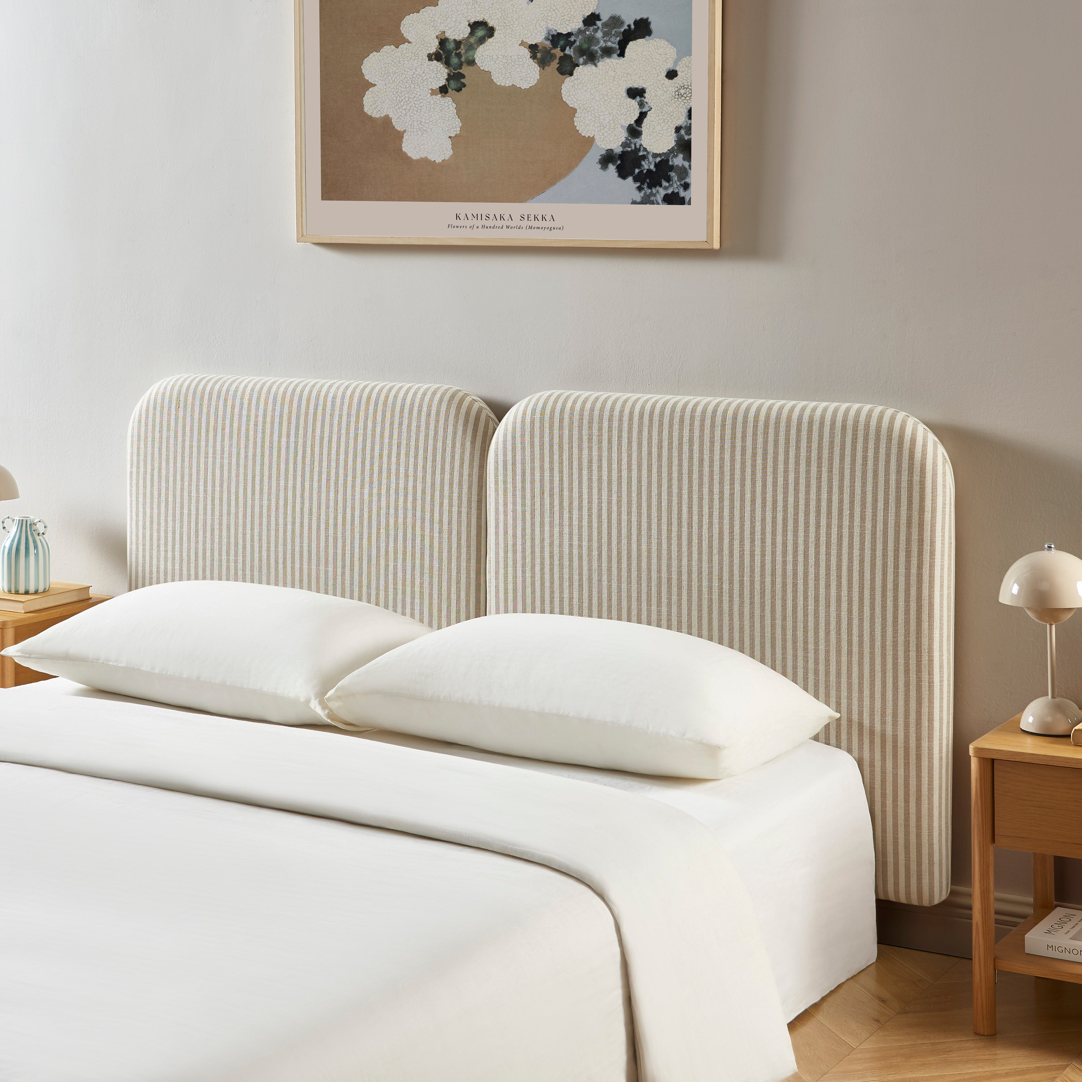 Louison - Cabecero De Cama - Tela De Lino A Rayas - Blanco Y Beige