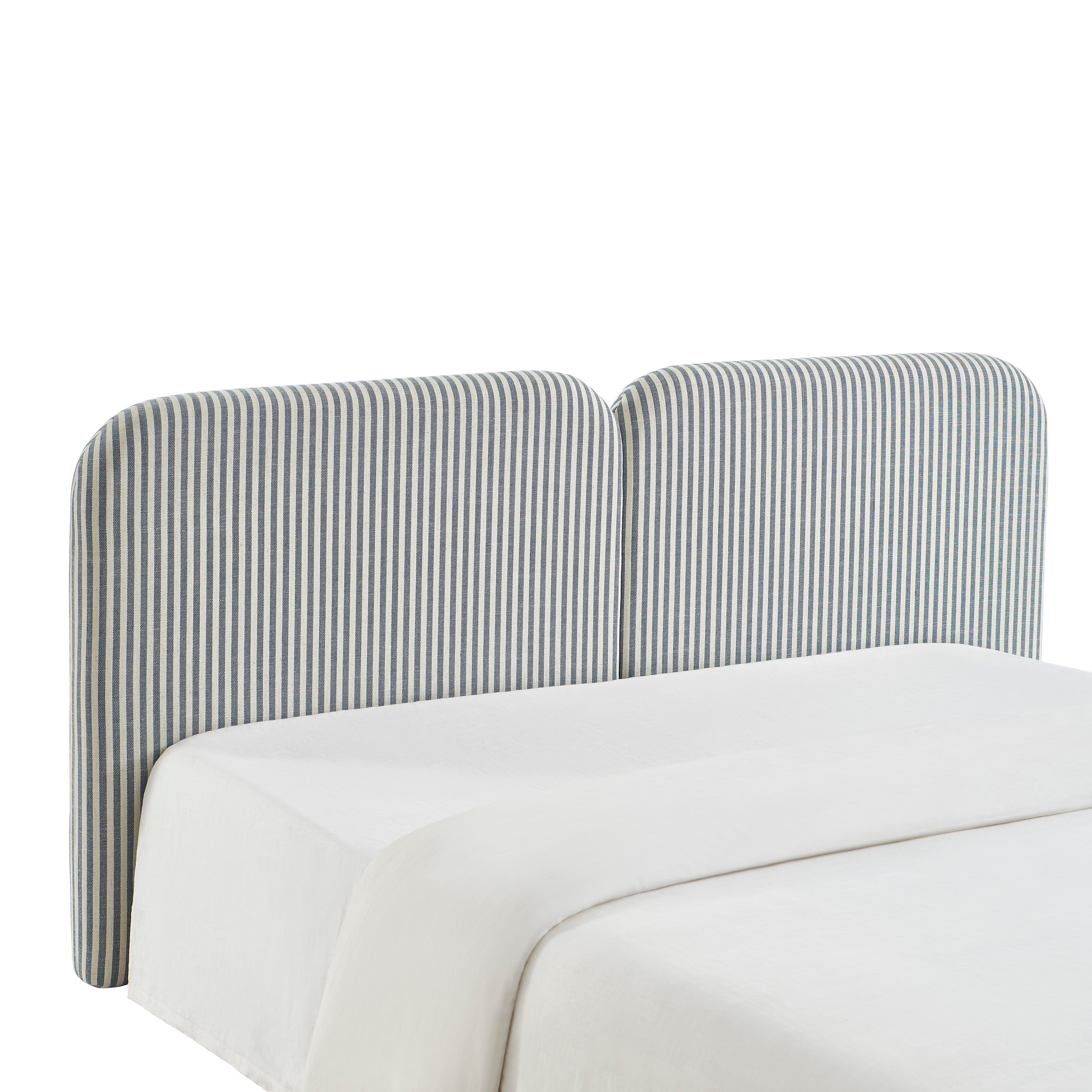 Louison - Headboard - Striped Linen Fabric - White and Blue
