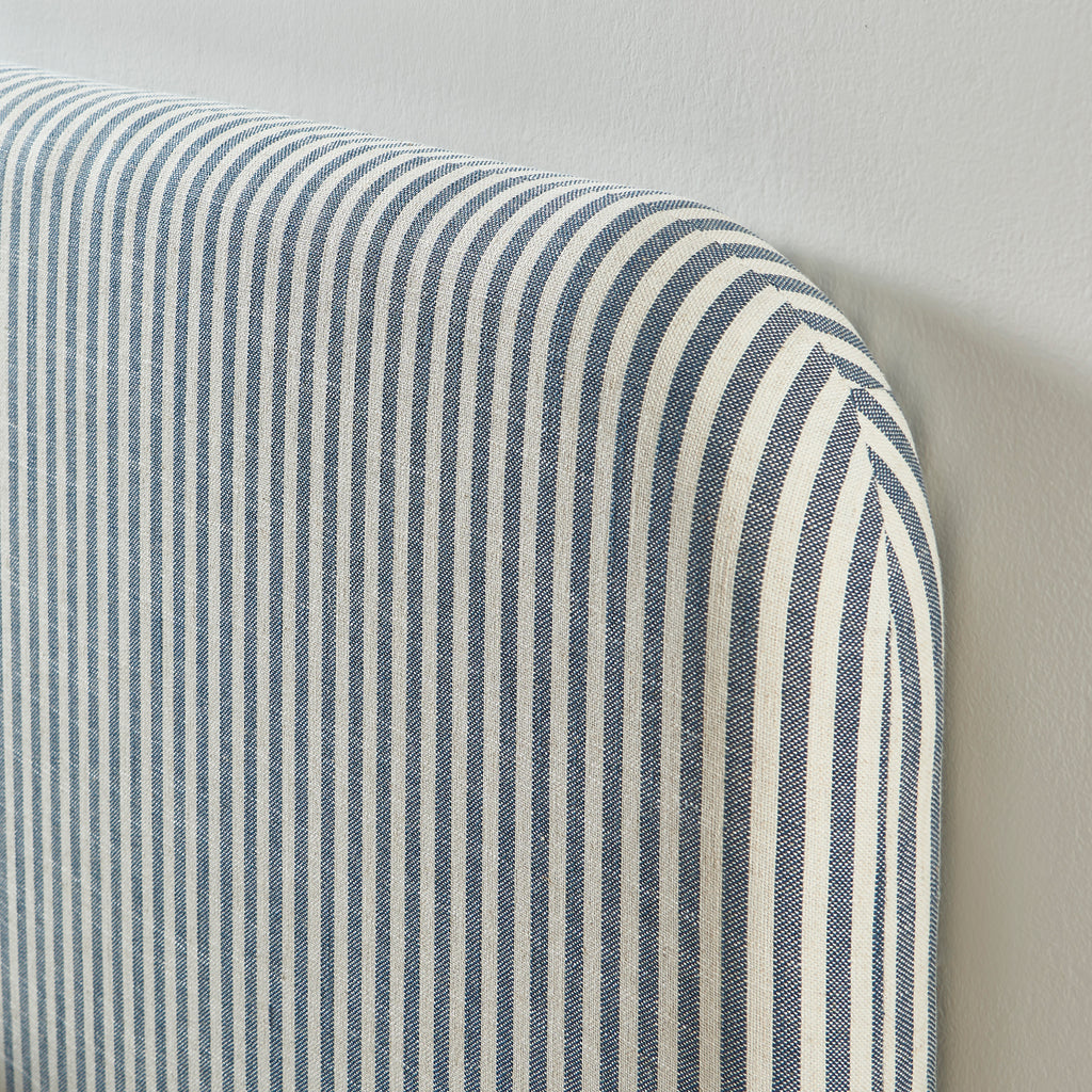 Louison - Headboard - Striped Linen Fabric - White and Blue