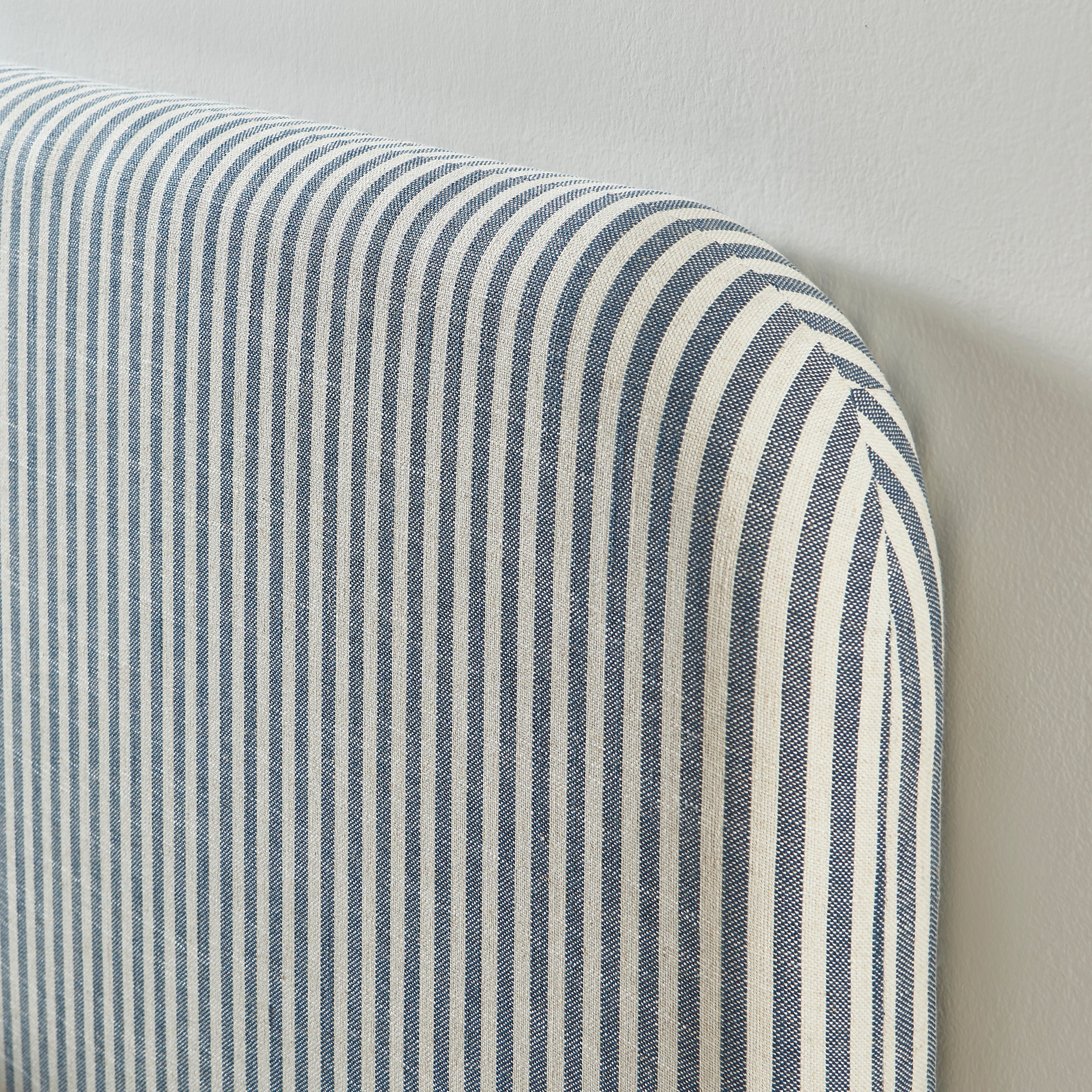 Louison - Headboard - Striped Linen Fabric - White and Blue
