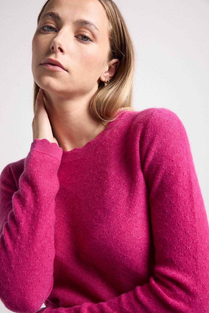 Lou Wave Collar And Cuffs Sweater - Pomegranate - 100% Oeko-Tex Cashmere - Woman