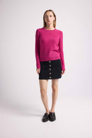 Lou Wave Collar And Cuffs Sweater - Pomegranate - 100% Oeko-Tex Cashmere - Woman