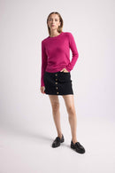 Lou Wave Collar And Cuffs Sweater - Pomegranate - 100% Oeko-Tex Cashmere - Woman