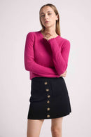 Lou Wave Collar And Cuffs Sweater - Pomegranate - 100% Oeko-Tex Cashmere - Woman