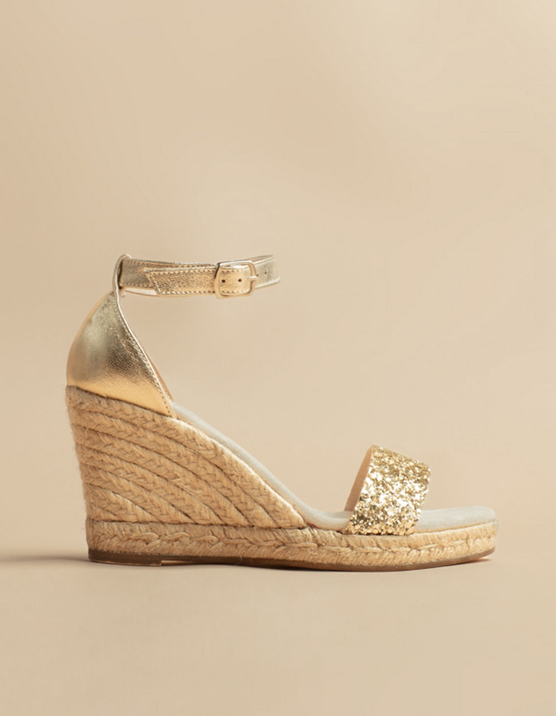 Espadrilles Compensées Lovrecina Cuir Et Glitter Doré - Femme