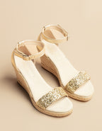 Espadrilles Compensées Lovrecina Cuir Et Glitter Doré - Femme