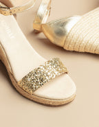 Espadrilles Compensées Lovrecina Cuir Et Glitter Doré - Femme