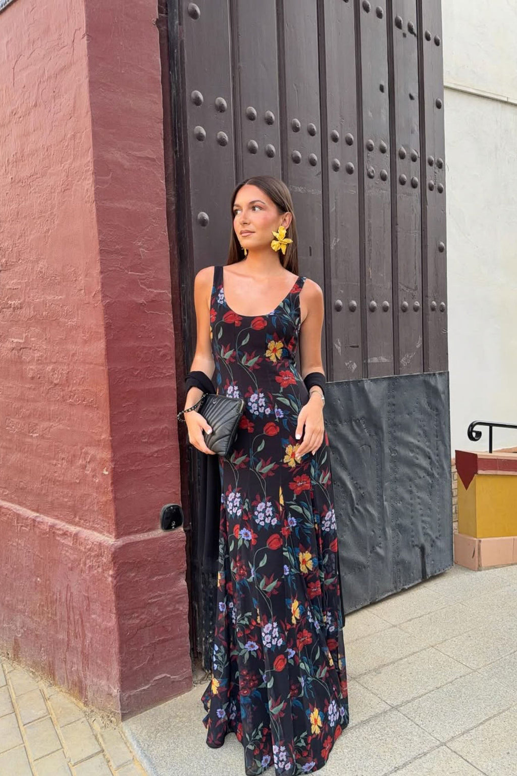 Robe Ondina Flores Negro
