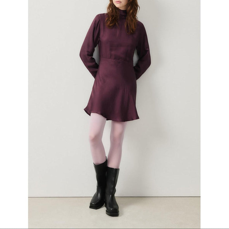 Short Dress with Stand Collar - Grape - Women