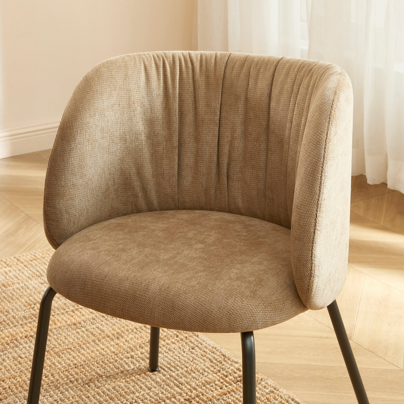 Luisa - Chairs - Chenille Fabric - Ochre And Black Metal Legs