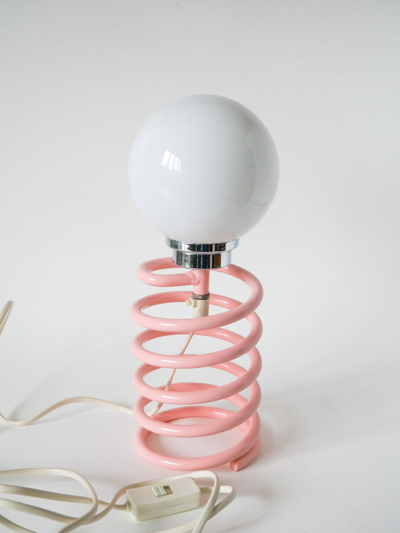 Lampe Ressort Ingo Maurer - Rose Bonbon - Globe Opalin - 1970