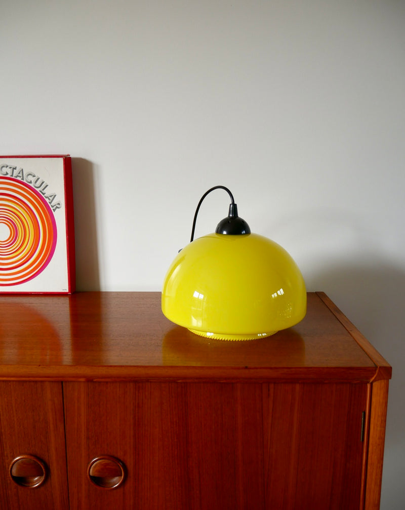 Suspension En Opaline Jaune Mushroom Design - Années 60-70