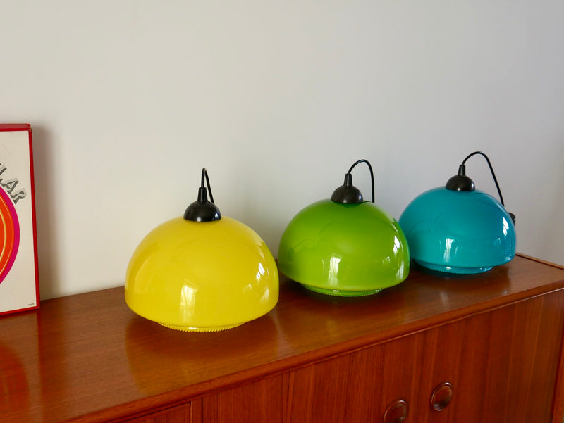 Suspension En Opaline Jaune Mushroom Design - Années 60-70