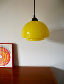 Suspension En Opaline Jaune Mushroom Design - Années 60-70