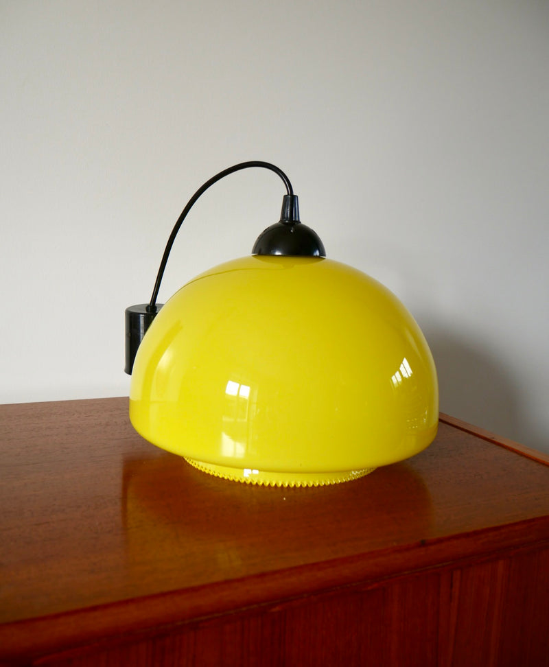 Suspension En Opaline Jaune Mushroom Design - Années 60-70