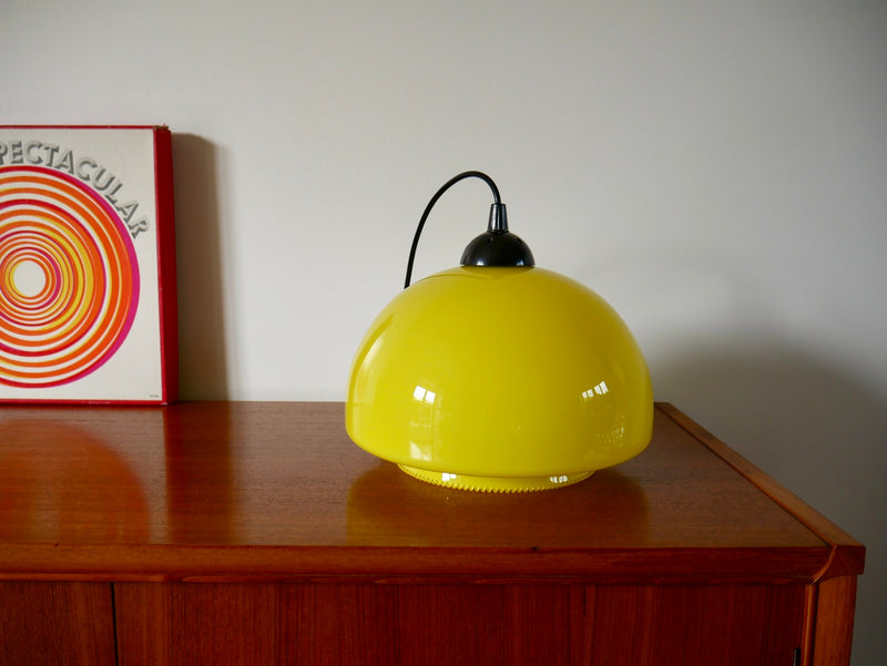 Suspension En Opaline Jaune Mushroom Design - Années 60-70