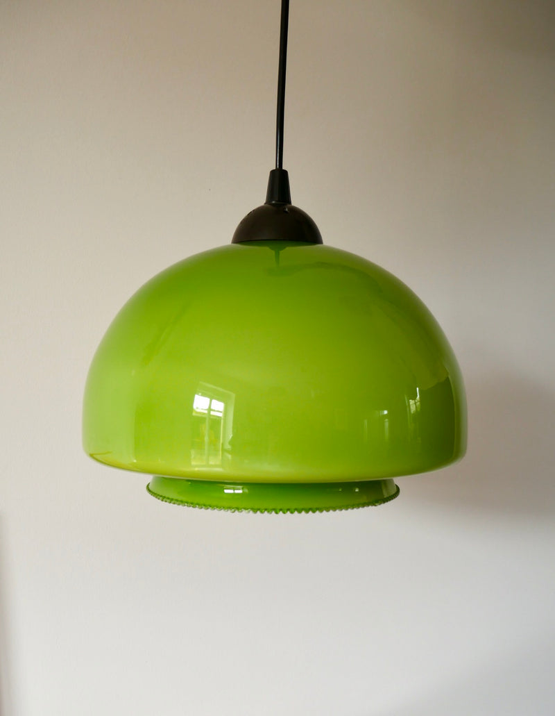 Suspension En Opaline Verte Mushroom Design - Années 60-70