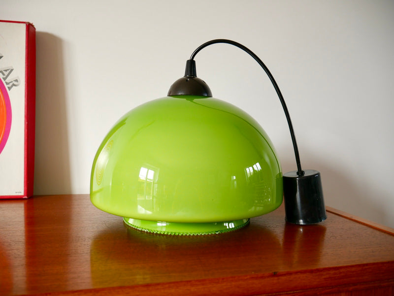 Suspension En Opaline Verte Mushroom Design - Années 60-70