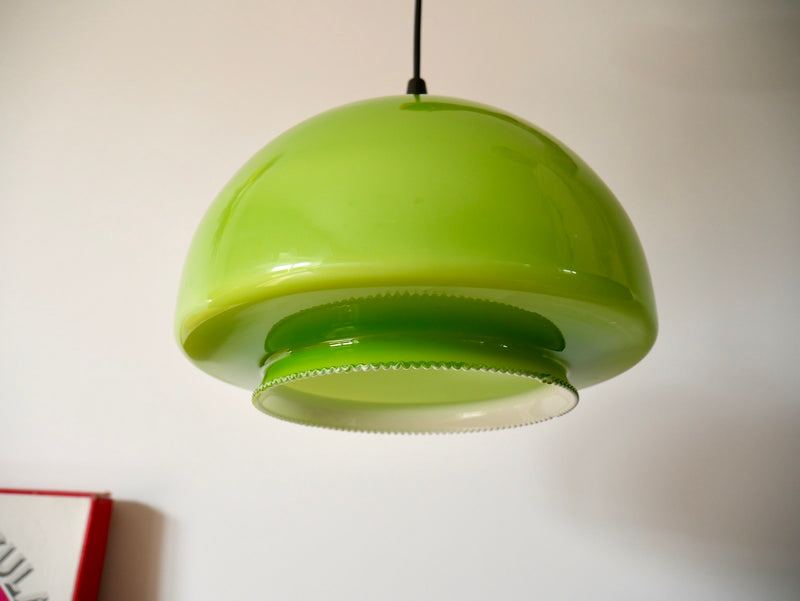 Suspension En Opaline Verte Mushroom Design - Années 60-70