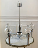 Suspension Design En Chrome Et Boules En Verre 5 Feux Space Age - Années 70