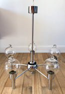 Suspension Design En Chrome Et Boules En Verre 5 Feux Space Age - Années 70