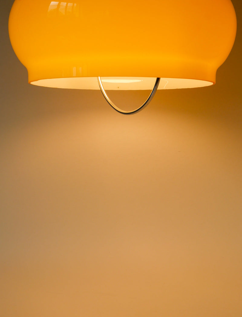 Suspension En Opaline Jaune Avec Arc En Métal - Design - 1970