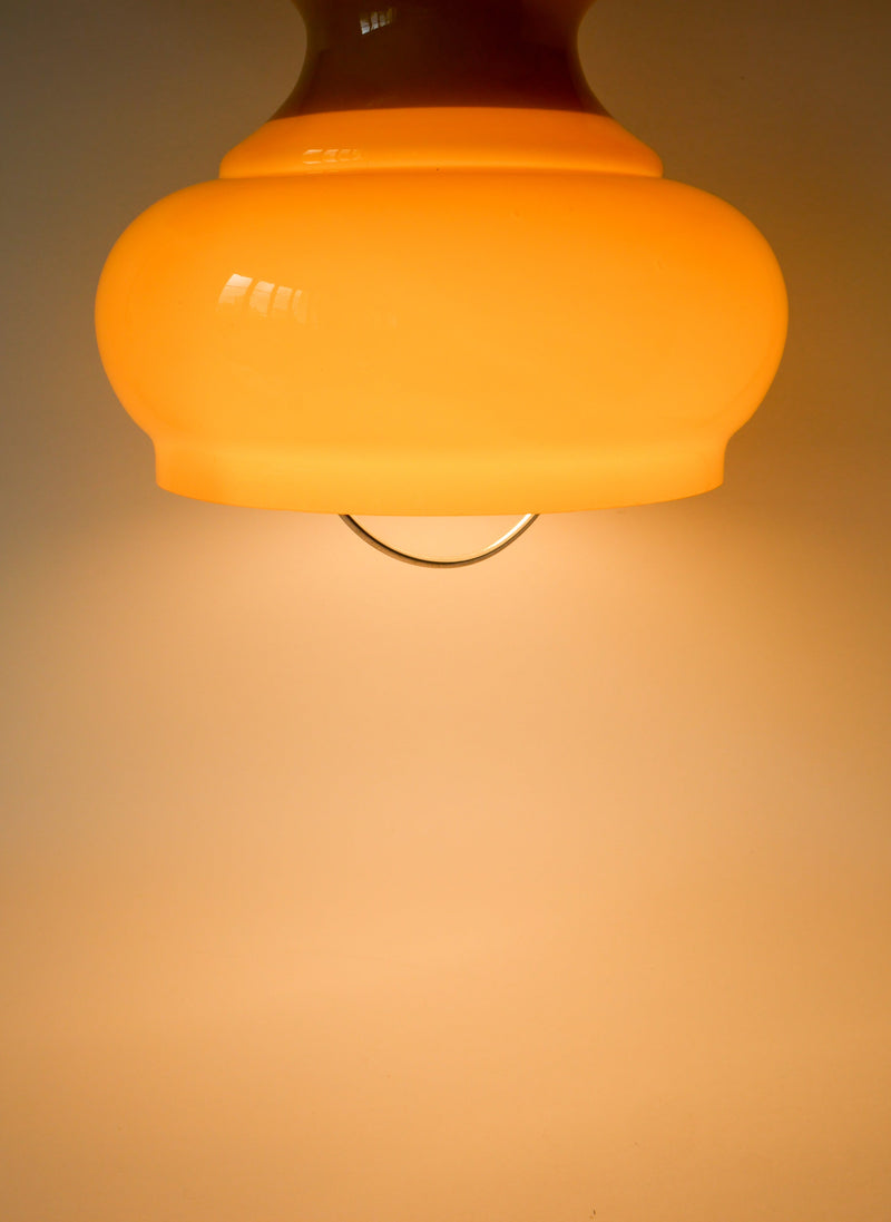 Suspension En Opaline Jaune Avec Arc En Métal - Design - 1970