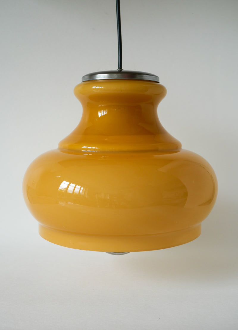 Suspension En Opaline Jaune Avec Arc En Métal - Design - 1970