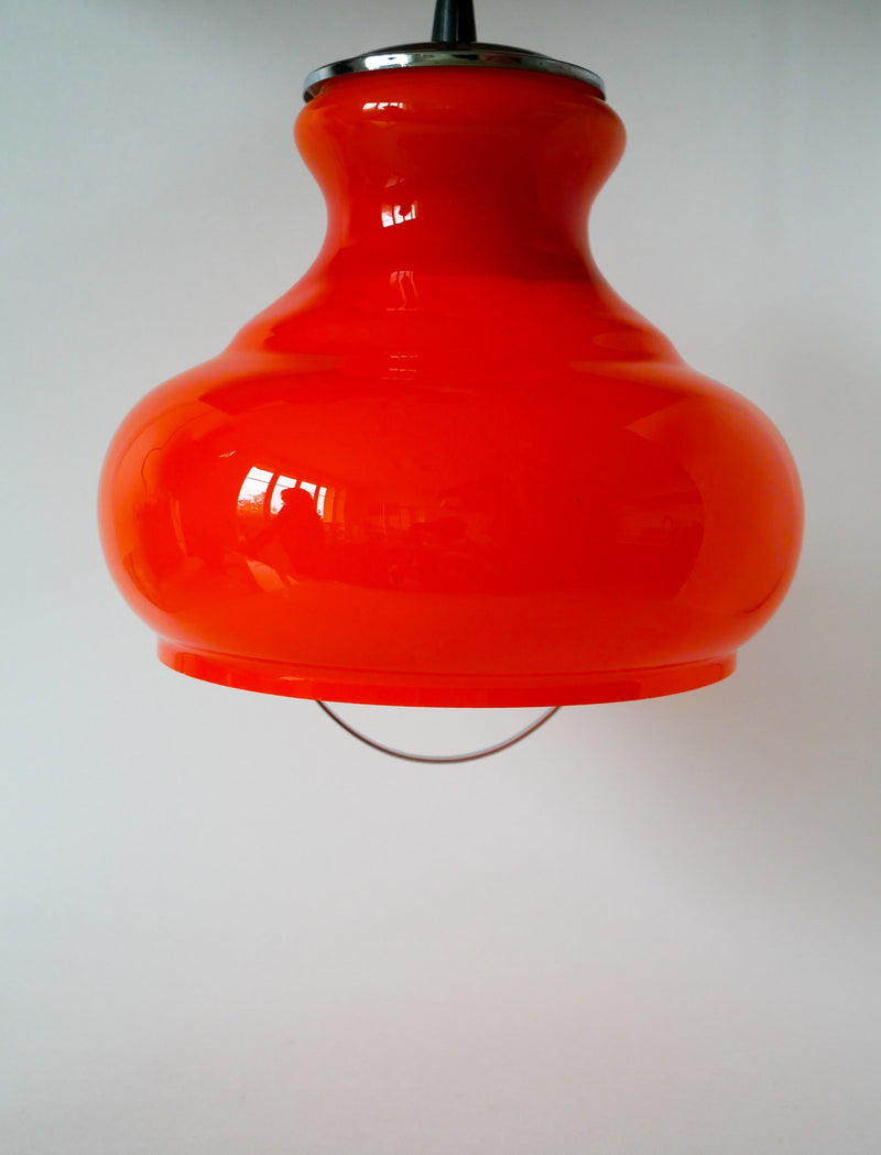 Suspension En Opaline Orange Avec Arc En Métal - Design - 1970