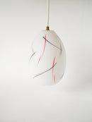 Suspension Ovale En Opaline Mat - Formes Libres - Blanc Noir Et Rouge - Design Scandinave - 1960