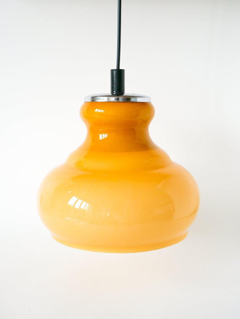 Suspension En Opaline - Jaune Moutarde - Design - 1970