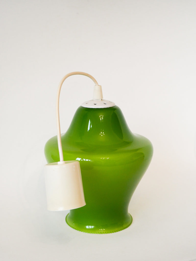 Suspension En Opaline - Vert Pomme - Mushroom - Design - 1970