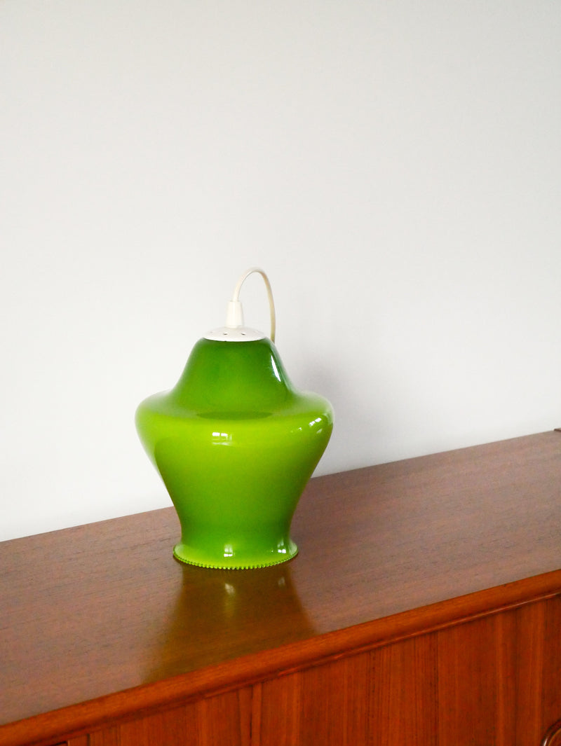 Suspension En Opaline - Vert Pomme - Mushroom - Design - 1970