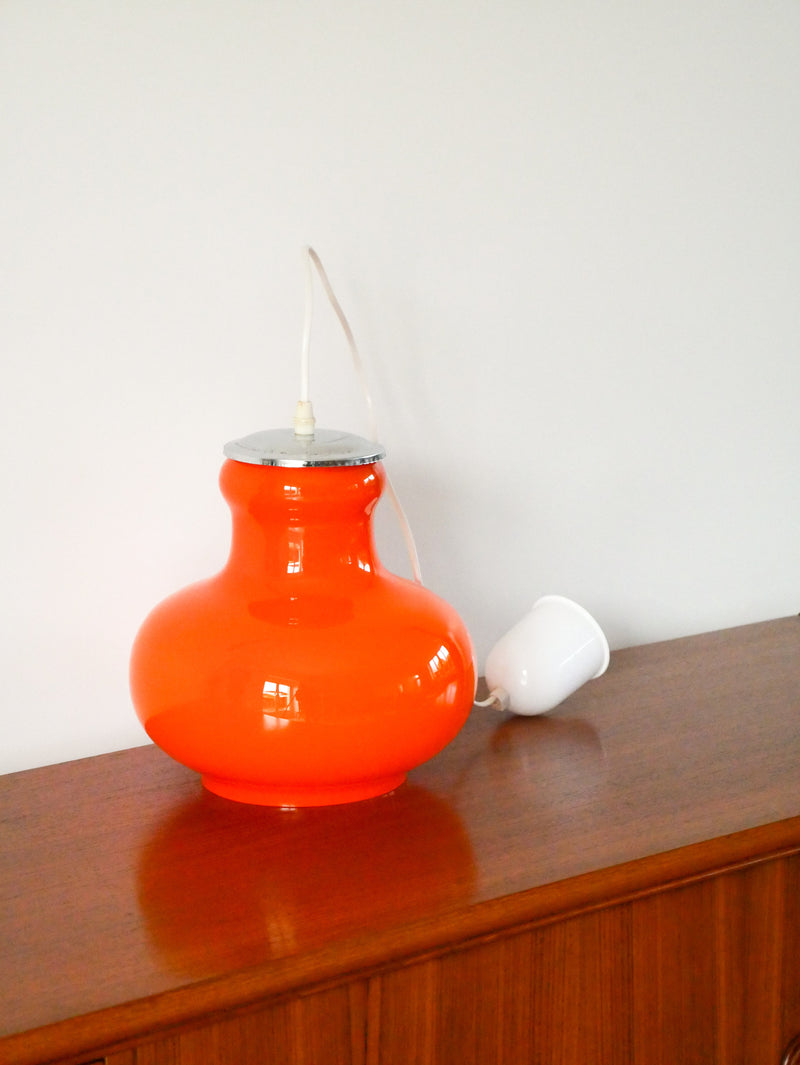 Suspension En Opaline Et Chrome - Orange - Design - 1970