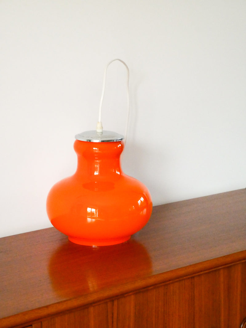 Suspension En Opaline Et Chrome - Orange - Design - 1970