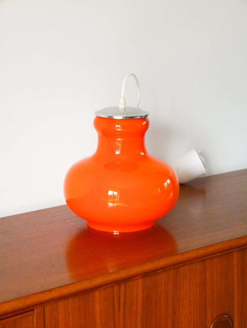 Suspension En Opaline Et Chrome - Orange - Design - 1970