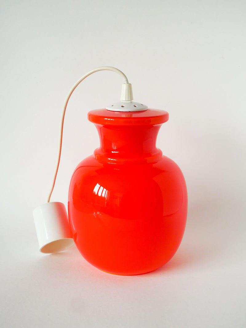 Suspension En Opaline Orange - Design - 1970 - 25 X 20 Cm