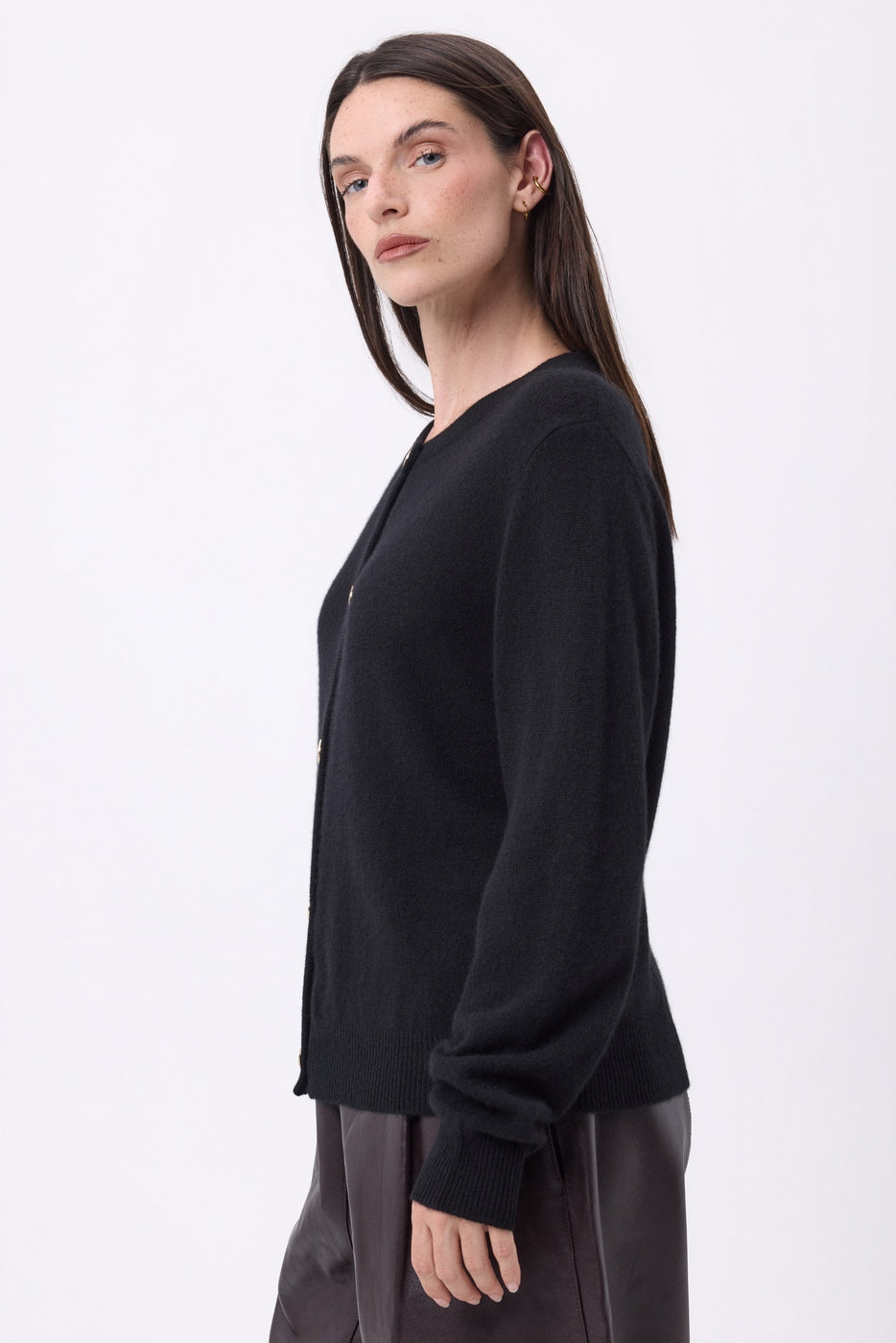 Gilet Col Rond Oversize Boutons Dorés Lume - Noir - Femme