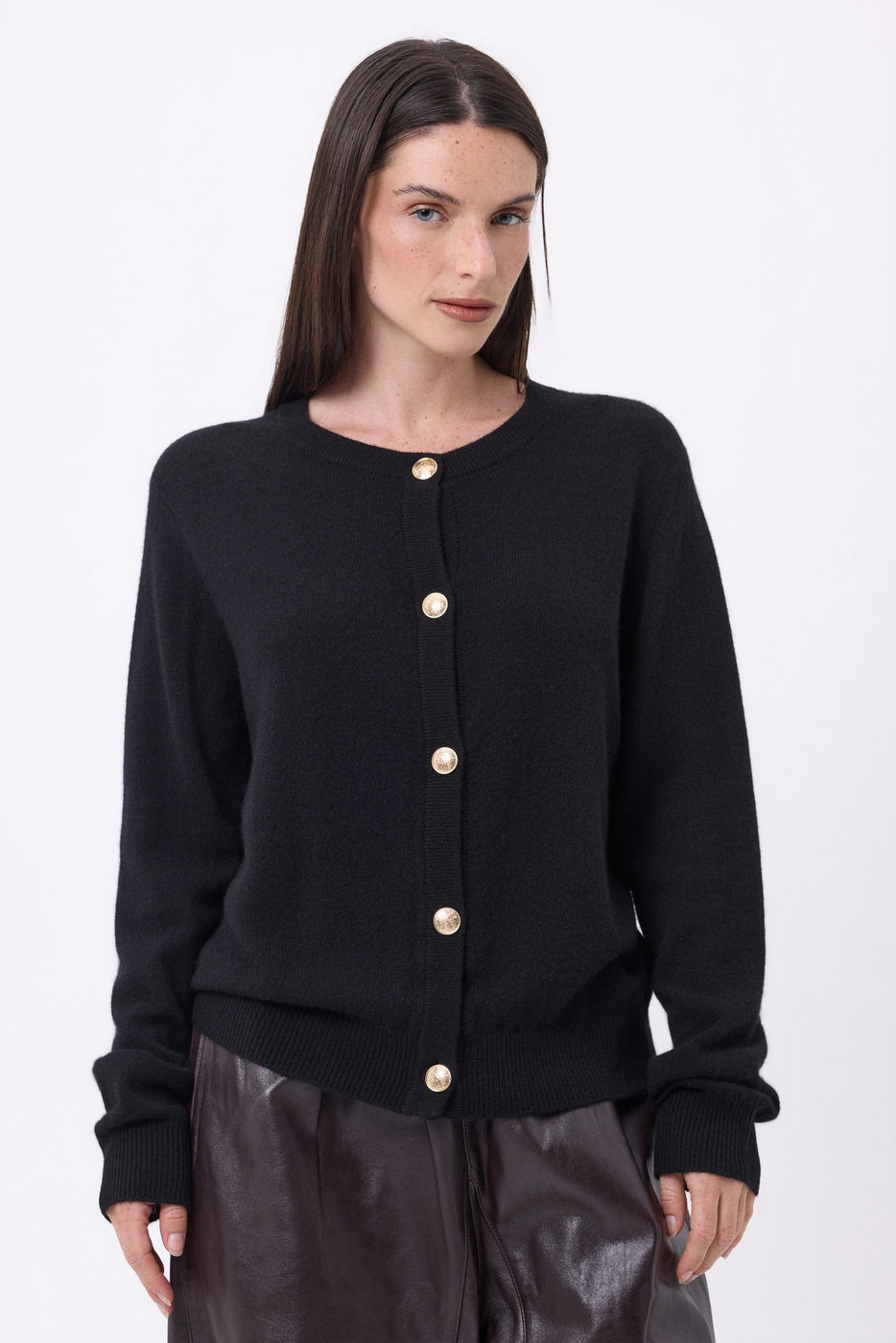 Gilet Col Rond Oversize Boutons Dorés Lume - Noir - Femme