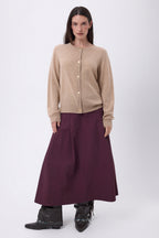 Lume Oversized Crew Neck Cardigan with Gold Buttons - Cream Beige - Women