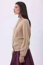 Lume Oversized Crew Neck Cardigan with Gold Buttons - Cream Beige - Women