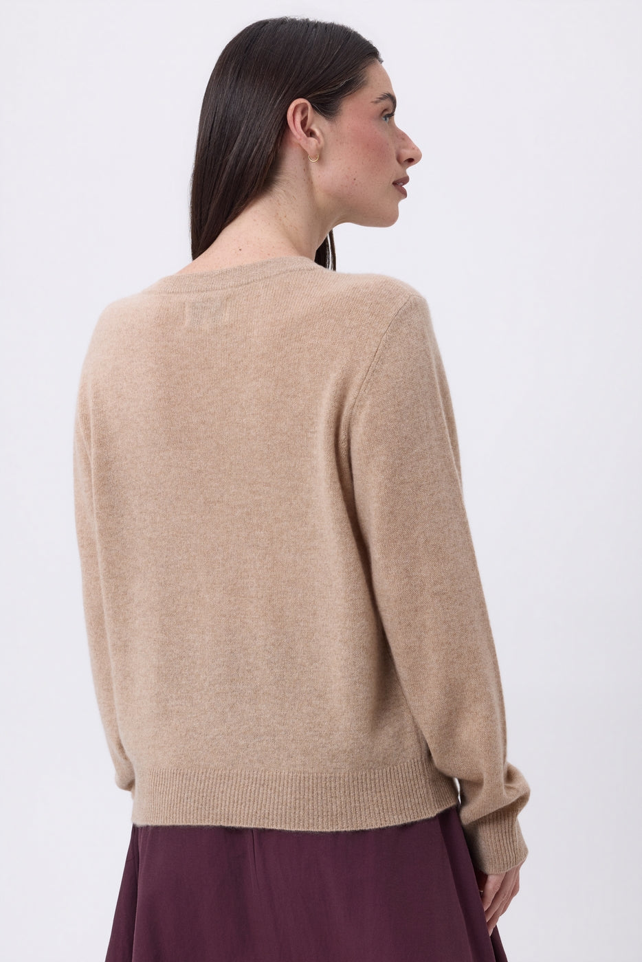 Lume Oversized Crew Neck Cardigan with Gold Buttons - Cream Beige - Women