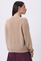 Lume Oversized Crew Neck Cardigan with Gold Buttons - Cream Beige - Women