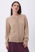 Lume Oversized Crew Neck Cardigan with Gold Buttons - Cream Beige - Women