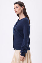 Lume Oversized Round Neck Cardigan with Gold Buttons - Navy Blue - Women