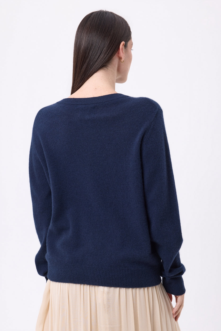 Lume Oversized Round Neck Cardigan with Gold Buttons - Navy Blue - Women